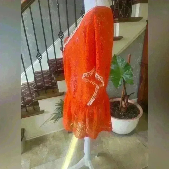 Lola B orange and cream swimsuit cover up. Silver studded in front. NWOT. Large. - Picture 6 of 13